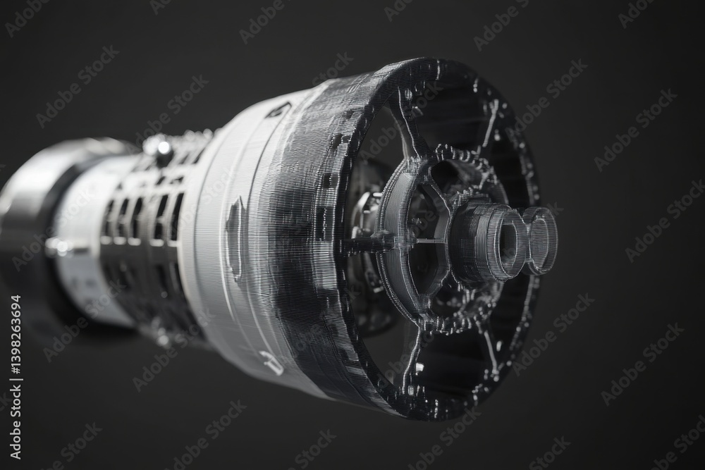 Detailed 3D rendering of a rocket engine showcasing intricate mechanical design and components Detailed 3D rendering of a rocket engine showcasing intricate mechanical design and components