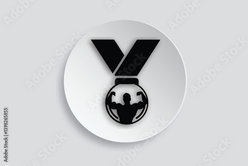 Sport medal icon with human figure, symbol of victory, achievement, award, or competition winner.