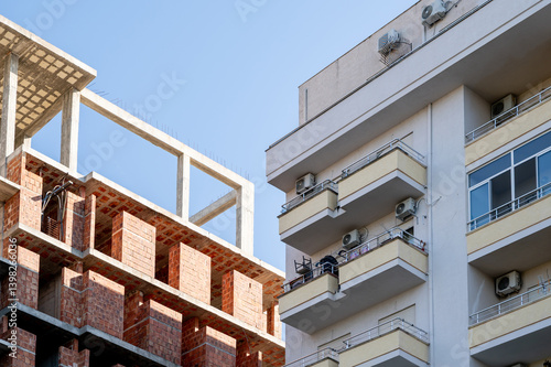 Obraz na płótnie Active construction site showing the development of a new residential apartment complex in Albania. w salonie