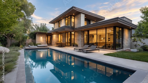 Wallpaper Mural Modern House with Pool Torontodigital.ca