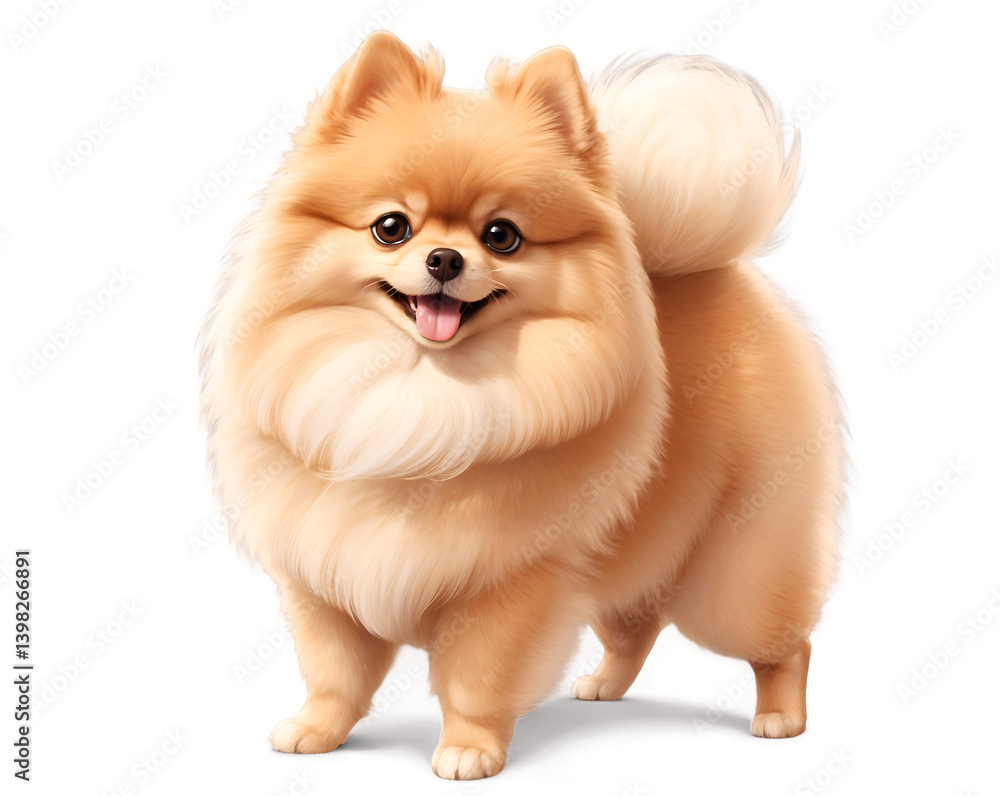 Obraz premium Charming Illustration of a Fluffy Pomeranian Puppy, A Delightful Depiction of a Beloved Canine Companion with a Playful Expression and Adorable Features
