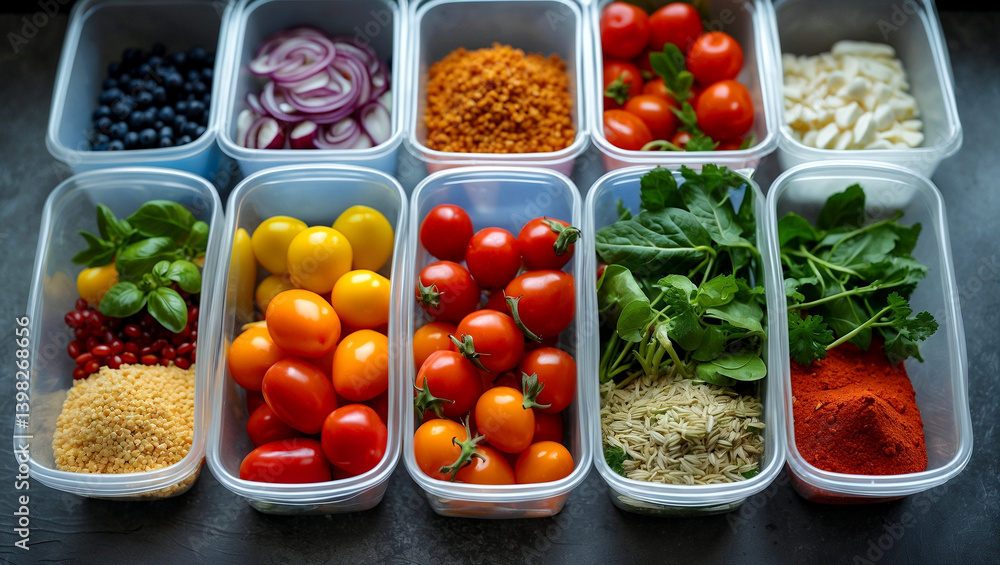 Vibrant ingredients organized for meal preparation Vibrant ingredients organized for meal preparation