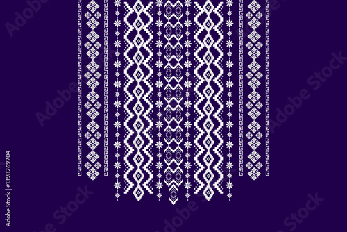 Ikat ethnic geometric neck embroidery pattern. Native Aztec decorative design for fabric, clothing, fashion, border decor, texture, element, graphic, printing, ornaments, ceramic, necklace, neckline
