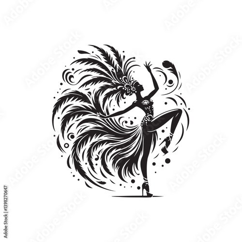A lively vector illustration of a vibrant Samba dance, featuring dynamic movements and colorful costumes. Perfect for use in event promotions, dance-related designs, and cultural projects.