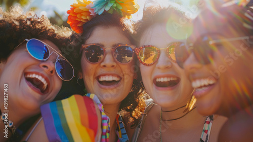Group of diverse women smiling at LGBTQ pride celebration