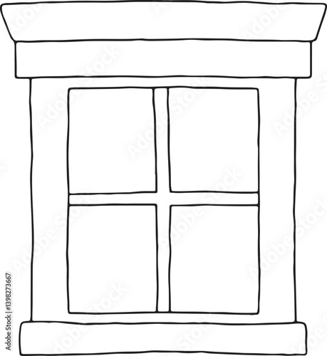 a window divided into four parts with a sill and a canopy at the top, carelessly drawn by hand with crooked black outlines