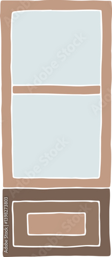 rectangular window with rectangular insert at the bottom with shades of brown colors without contour lines, casually hand drawn