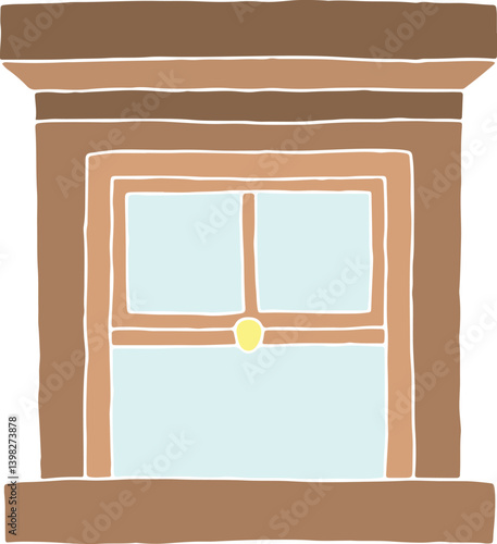 window with sill and canopy with shades of brown colors without contour lines, casually drawn by hand