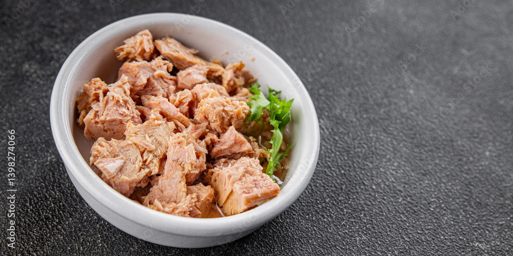 Tuna canned fish seafood appetizer dish organic product fresh tasty gourmet food background on the table rustic food top view copy space keto and paleo pescetarian diet Tuna canned fish seafood appetizer dish organic product fresh tasty gourmet food background on the table rustic food top view copy space keto and paleo pescetarian diet