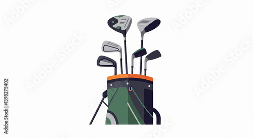 Modern flat vector of a golf club placed in a bag on a white background