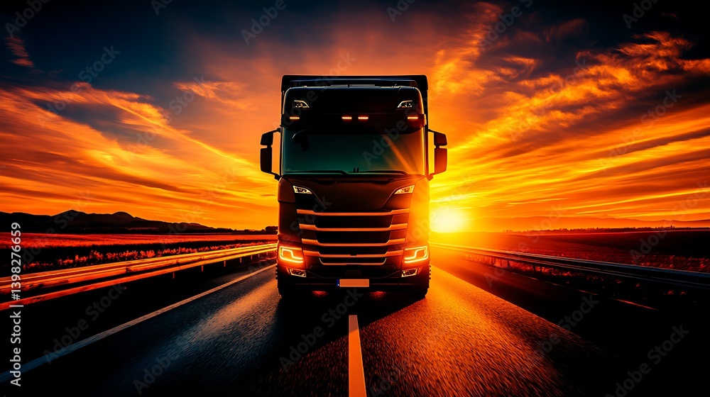 Majestic Sunset Trucking: A Lone Truck on an Open Road Majestic Sunset Trucking: A Lone Truck on an Open Road