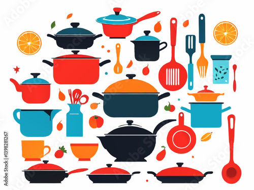 set of kitchen utensils cartoon vector illustration