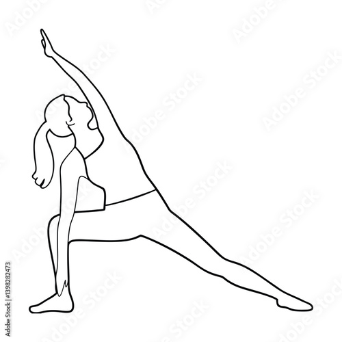 Line Art Illustration Of Woman Practicing Triangle Yoga Pose For Wellness