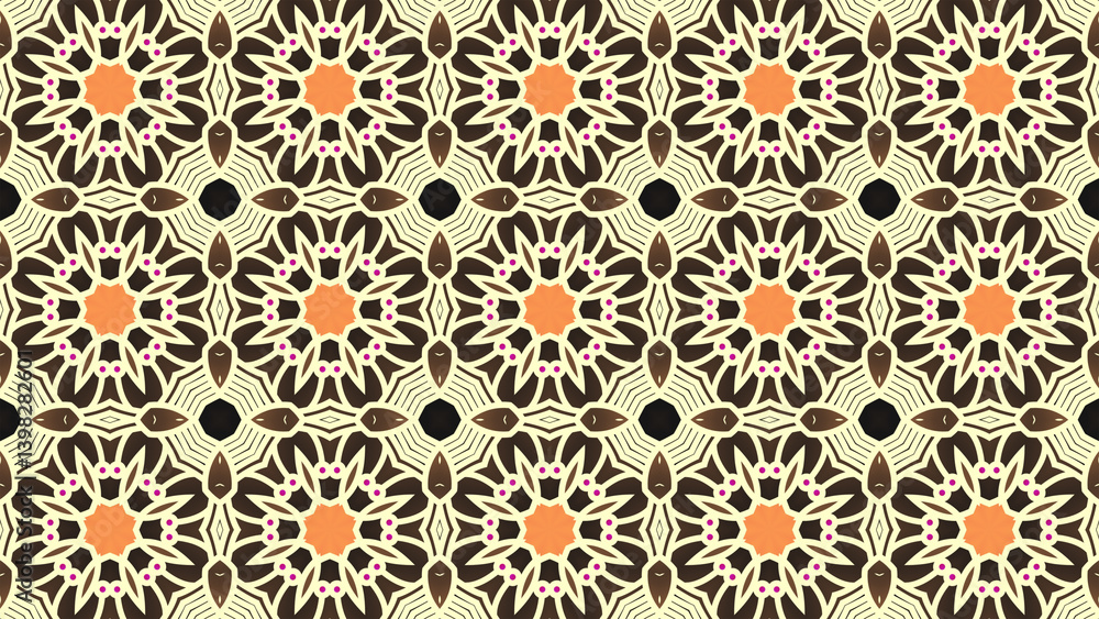 Elegant mandala pattern with floral details in warm brown and orange colors perfect for invitations and backgrounds. Elegant mandala pattern with floral details in warm brown and orange colors perfect for invitations and backgrounds.
