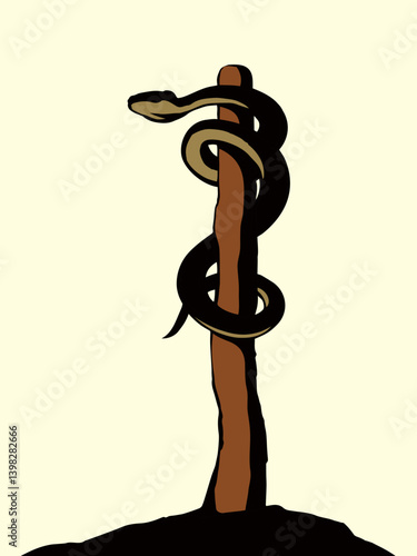 The serpent on the pole. Vector drawing