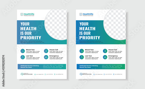Design of medical flyers corporate medical and medical flyer a4 size creative design template for printing and vector layout.