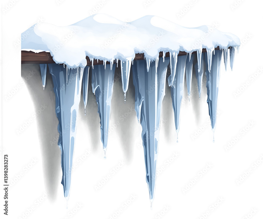 Charming Winter Illustration, Delightful Icicles and Snowdrift Depicting the Serenity of the Season with a Touch of Whimsical Artistry and Cool Undertones