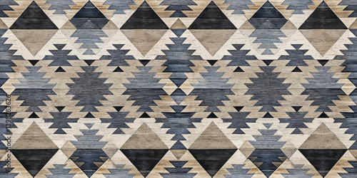 Elegant geometric pattern featuring shades of blue, beige, and gray.