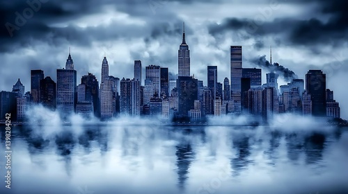 Mysterious Foggy Metropolis Skyline at Dawn Dramatic Cityscape New York City Inspired