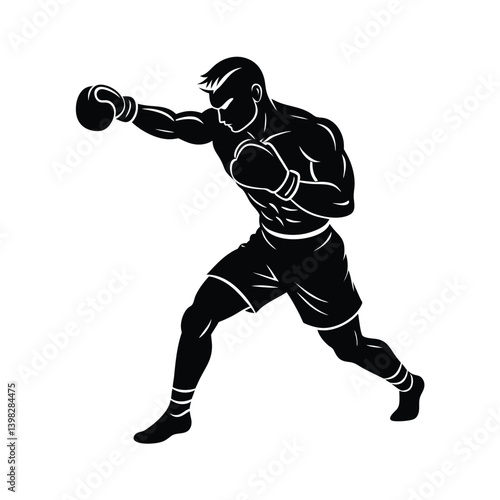 boxer mid punch vector art silhouette