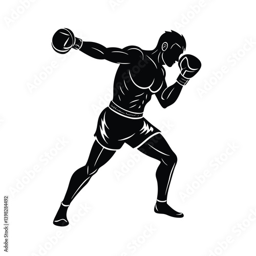 boxer mid punch vector art silhouette