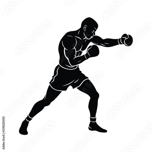 boxer mid punch vector art silhouette