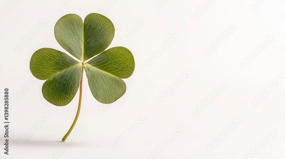 Single green cloverleaf against white background, close-up, lucky charm Single green cloverleaf against white background, close-up, lucky charm