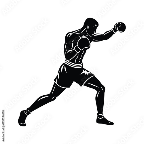 boxer mid punch vector art silhouette