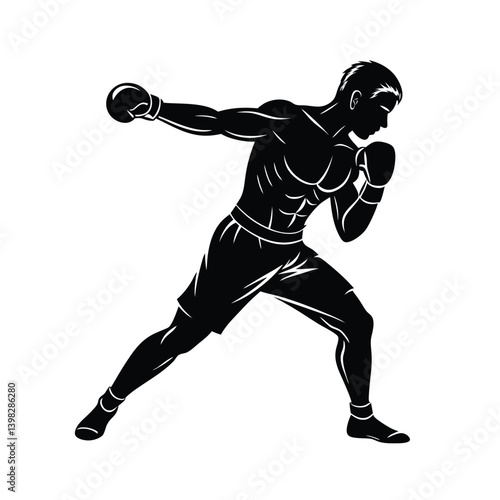 boxer mid punch vector art silhouette