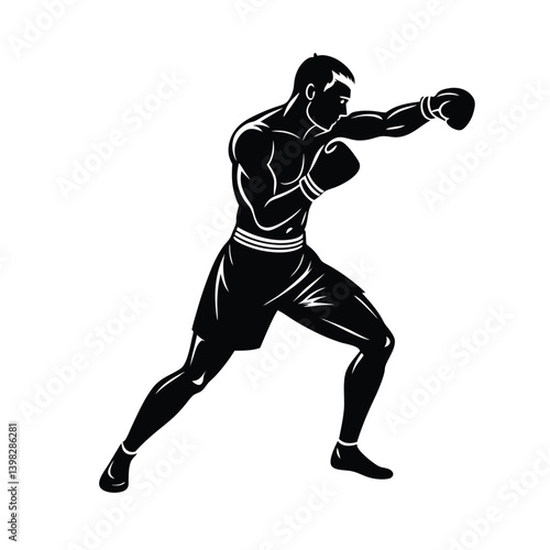boxer mid punch vector art silhouette