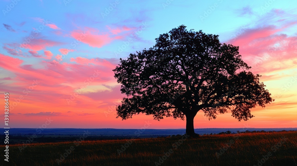 Fototapeta premium Majestic Silhouette: A Lone Tree at Sunset