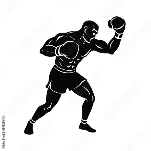 boxer mid punch vector art silhouette