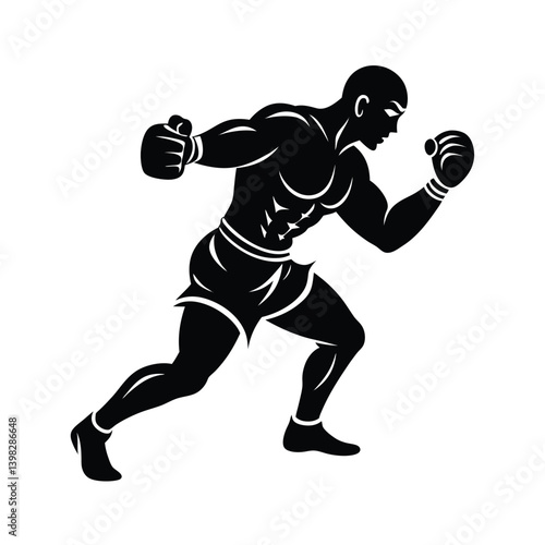 boxer mid punch vector art silhouette