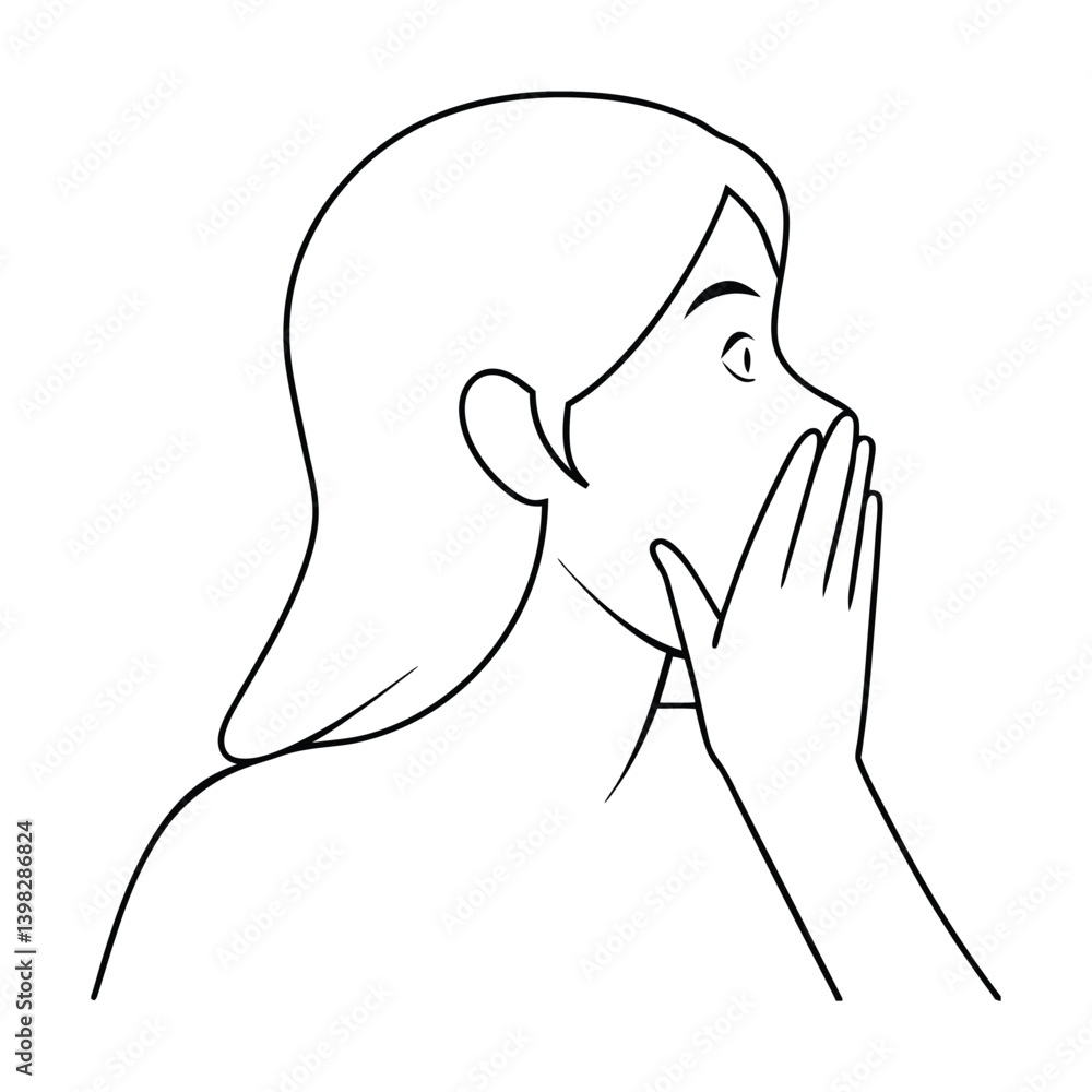 Woman Line Art With Hand Covering Mouth Shocked Or Surprised Expression Woman Line Art With Hand Covering Mouth Shocked Or Surprised Expression