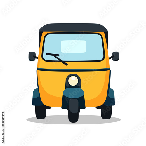 Yellow Tuk Tuk Icon Front View on White Background  
