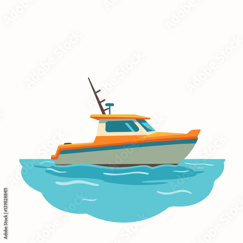 Colorful fishing boat sailing on calm waters  