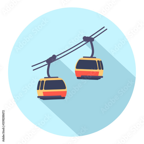 Cable cars in a modern flat design style against a blue background  