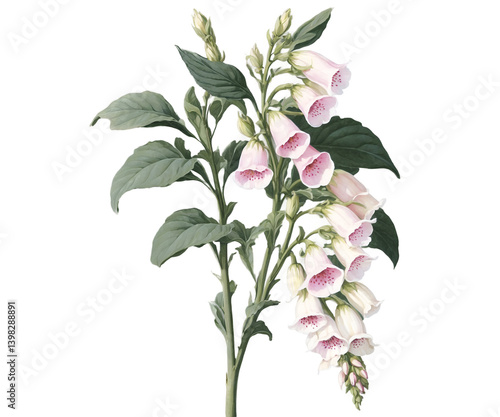 Delicate Digitalis Illustration, Ornamental Vintage Print of Foxglove Flowers, Perfect for Botanical Designs and Nature-Inspired Projects. Detailed Floral Artwork with Soft Hues