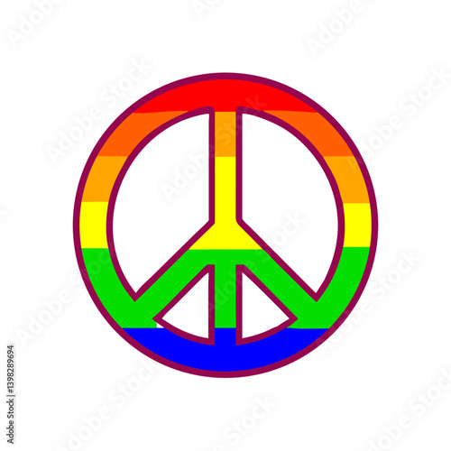 Rainbow Peace Sign Pride Icon – Minimalist Linear LGBTQ+ Unity Symbol for Pride Month on White Background