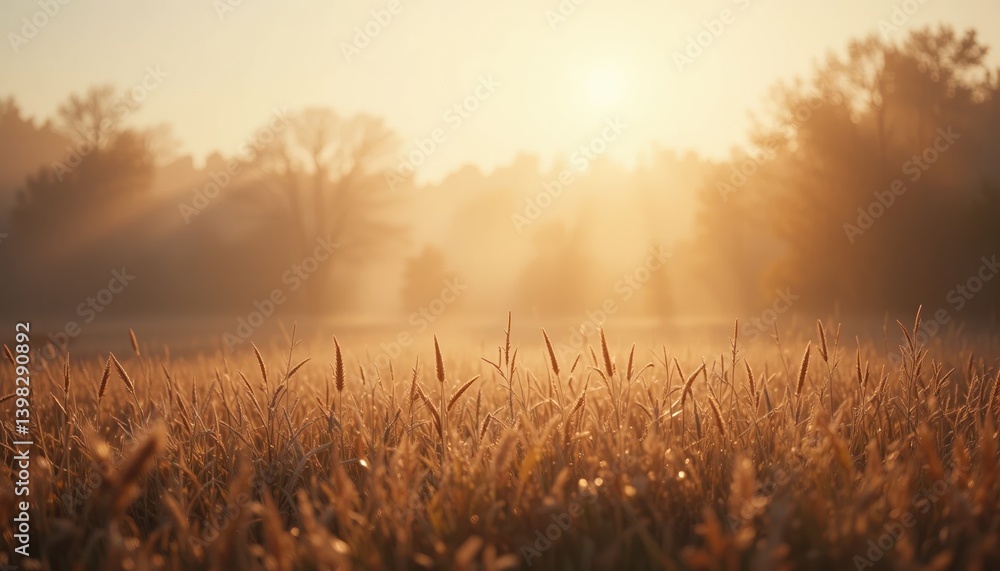 Fototapeta premium Sunrise over golden fields nature landscape photography tranquil environment peaceful viewpoint capturing morning light