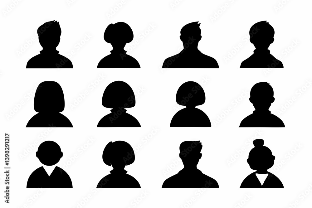 Silhouette Icons of Professional Male and Female Avatars in Business Attire on a White Background