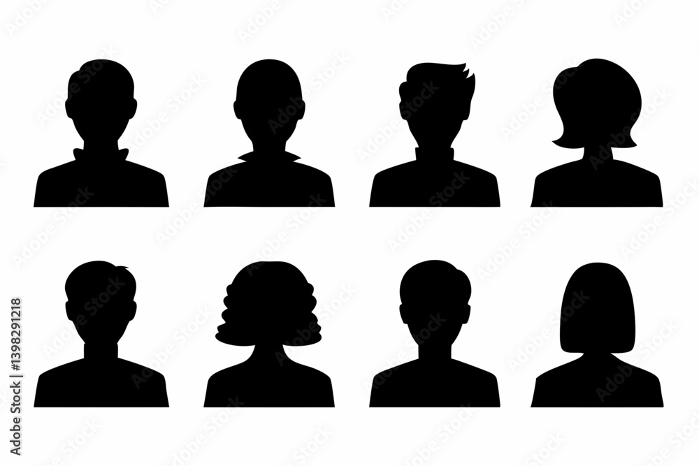 Silhouette Icons of Professional Male and Female Avatars in Business Attire on a White Background