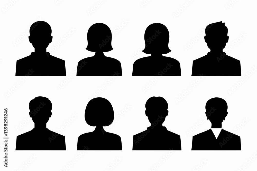 Silhouette Icons of Professional Male and Female Avatars in Business Attire on a White Background