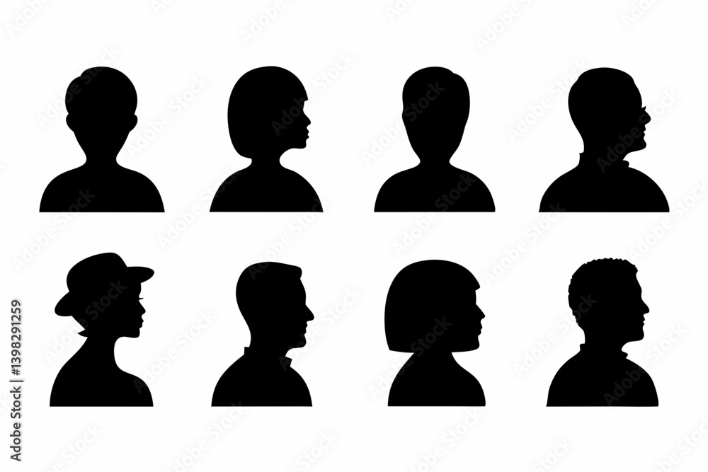 Silhouette Icons of Professional Male and Female Avatars in Business Attire on a White Background