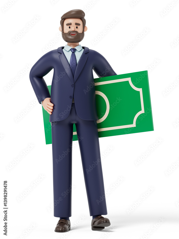 Man holding a dollar sign, symbolizing wealth, finance, or money management. 3D rendering, conceptual image. Isolated on white background. Man holding a dollar sign, symbolizing wealth, finance, or money management. 3D rendering, conceptual image. Isolated on white background.