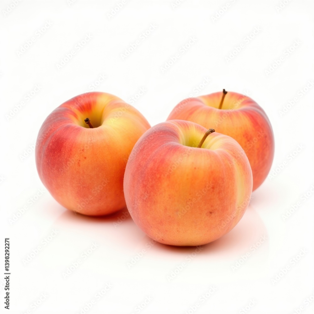 Three ripe peaches on a white background Three ripe peaches on a white background