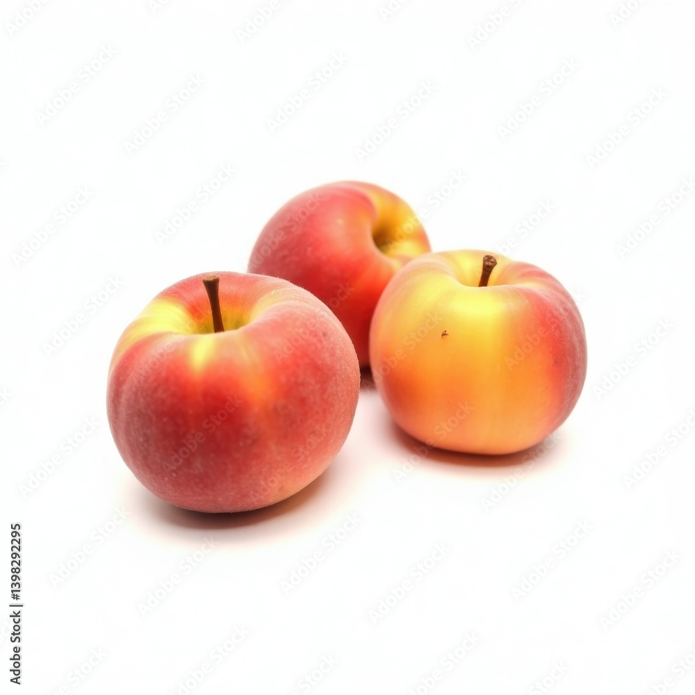 Three fresh peaches on a clean white background Three fresh peaches on a clean white background