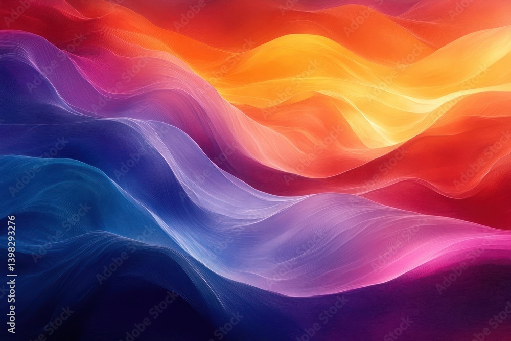 Vibrant, flowing abstract waves in a gradient of warm and cool colors Vibrant, flowing abstract waves in a gradient of warm and cool colors