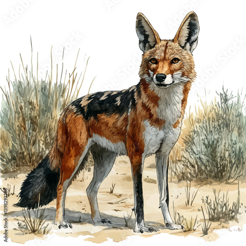 Jackal, watercolor illustration, isolated on a white background.

