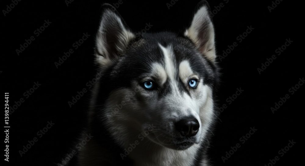 Obraz premium Dramatic Studio Portrait of a Siberian Husky with Crystal Blue Eyes